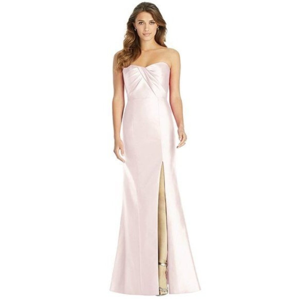 NWT Alfred Sung D762 Sateen Twill Strapless Sweetheart Neckline Slit Gown Pink 6
